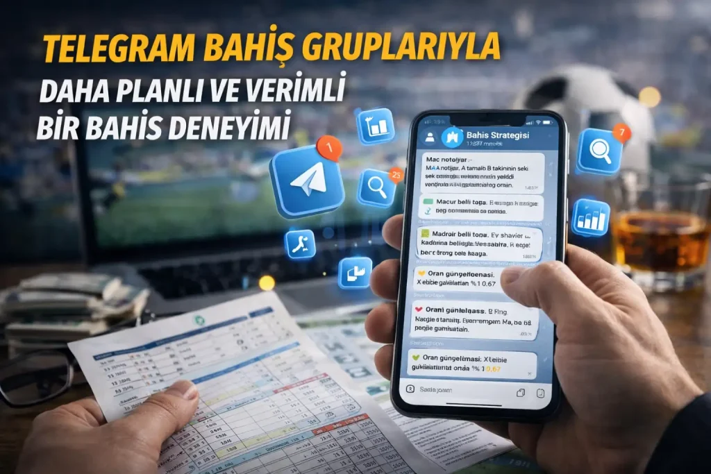 Telegram bahis grupları üzerinden analizleri takip eden bir kullanıcının, bilgiyi filtreleyerek daha planlı ve verimli bir online bahis deneyimi yaşamasını anlatan sahne